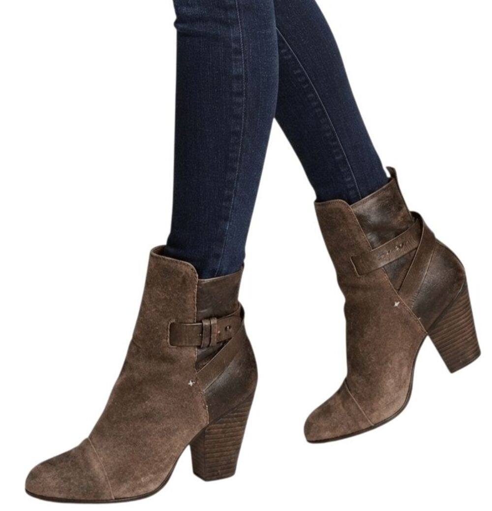 RAG & BONE Kinsey Waxed Leather Strappy Heeled Ankle Boot Size EUR36.5/US6.5